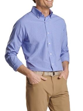 Peter Millar Men's Elixir Cheviot Poly Poplin Sport Shirt Long Sleeve XLarge XL